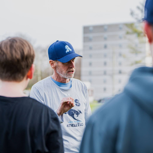 Jeff Bond Speaking at Varsity Baseball Practice in 2024