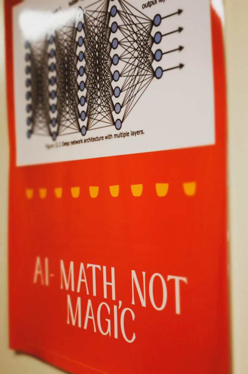 Photo of a poster in Erin Bengtson's room showcasing an example of how AI can be used in academic settings, like mathematics