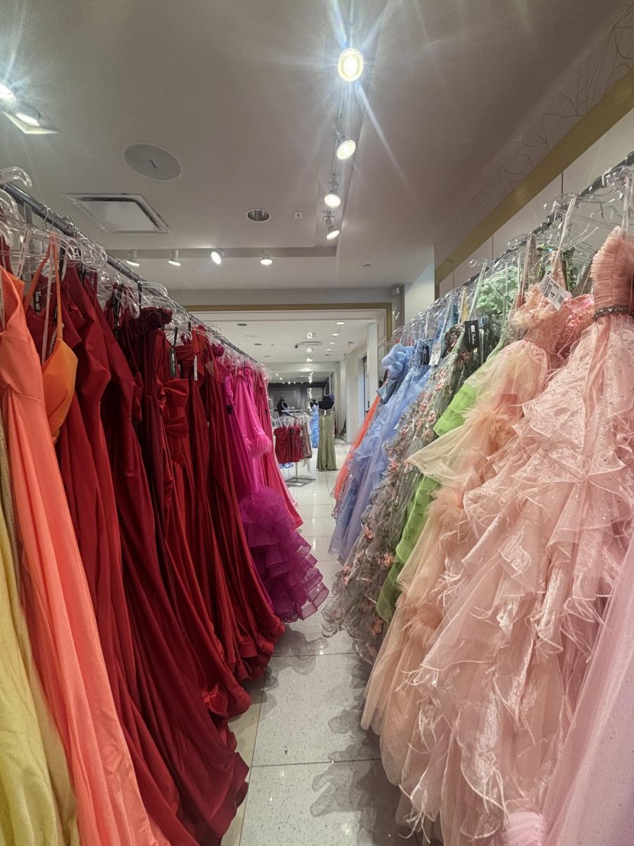 Prom dresses come in many different colors and styles