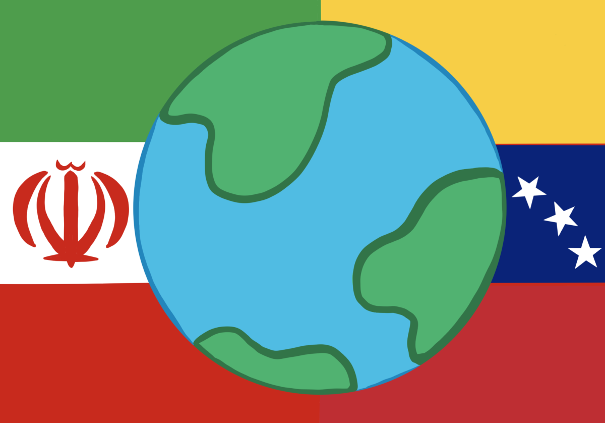 Illustration depicting the Venezuelan and Iranian flags